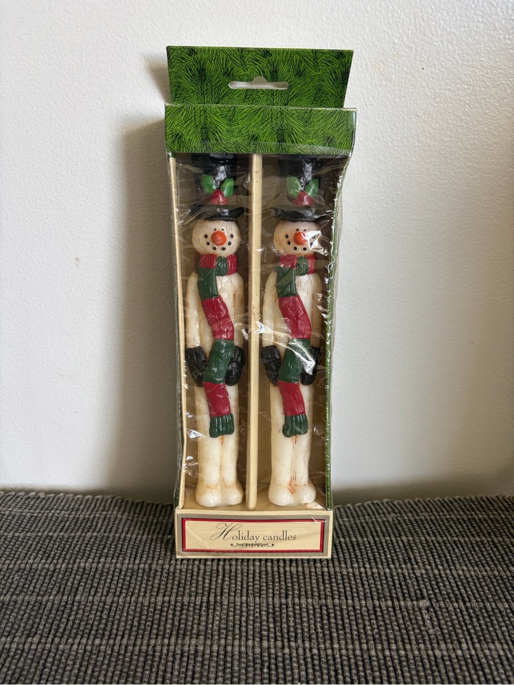 Pair of Russ 9” Decorative Snowman Taper Holiday Candles Winter Christmas